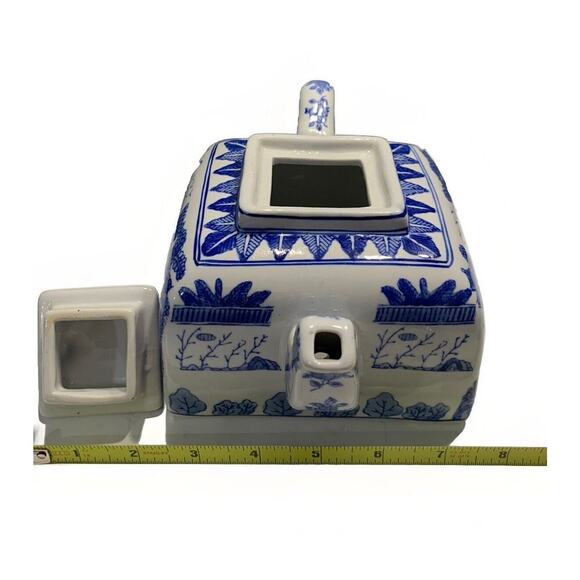 Andrea Sadek Blue White Teapot Vintage Porcelain Square Tea Pot Home Decor Gift - Picture 5 of 10